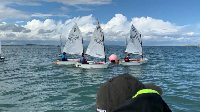 Optimist sailing off Howth on day two of the national championships