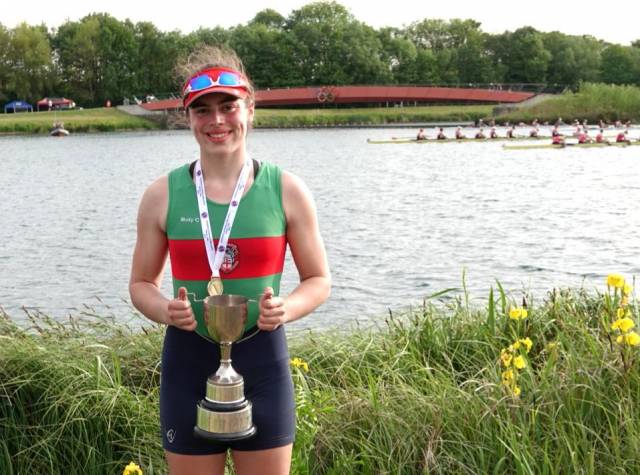 Molly Curry with the Internationals Cup at Dorney Lake.