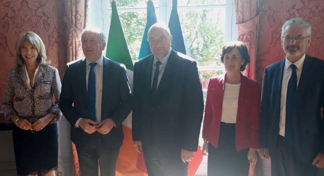 Minister Creed today [3rd May] met his French counterpart Stephane Travert, in Paris. Pictured along with Ministers Creed and Travert (centre) are Patricia O'Brien (left), Irish Ambassador to France, Catherine Geslain-LanÈele, Director General in Ministry for Agriculture, France and Aidan O'Driscoll, Secretary General, DAFM