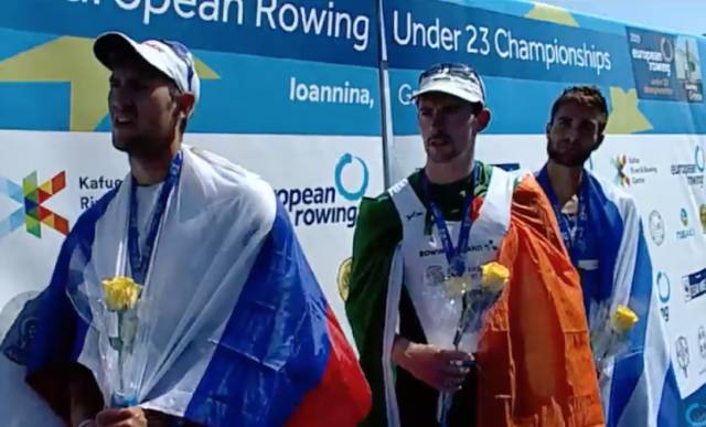 Ronan Byrne with Alexander Vyazovkin (silver) and Stefanos Ntouskos (bronze)
