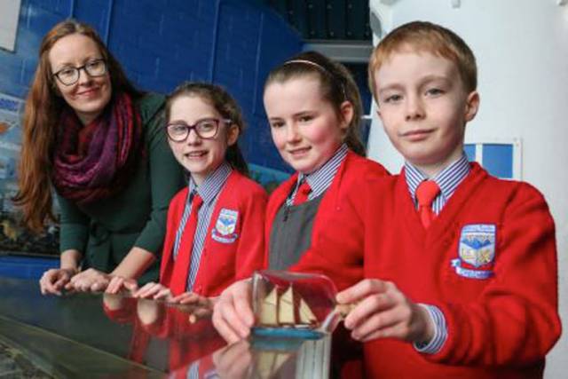 TULCA Education co-ordinator Joanne McGlynn with Èabha, David, and Lauryn from Cregmore NS as they ‘rediscover’ the Moytirra hydrothermal vents as part of the Build Your Own Unknown art/science project