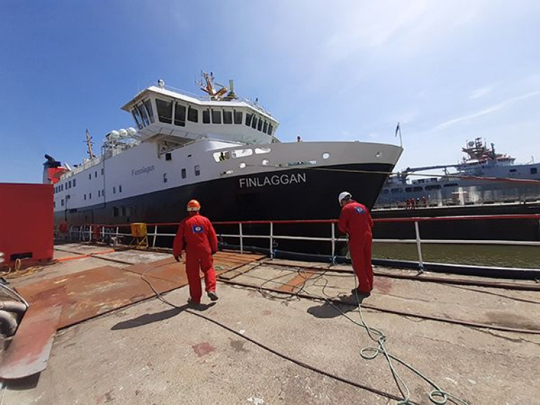File photo of Finlaggen, of Caledonian MacBrayne (CalMac) at Cammell Laird, which earlier this year secured a four-year contract with the Scottish state run operator, one of the UK’s largest ferry operators, for the annual maintenance and dry docking of the five largest vessels in its fleet. AFLOAT also adds Finlaggen operates in south-west Scotland to Islay, the southermost of the Inner Hebrides and the closest to the northern coasts of Ireland.