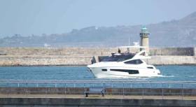 A Sunseeker yacht arrives in Dun Laoghaire Harbour