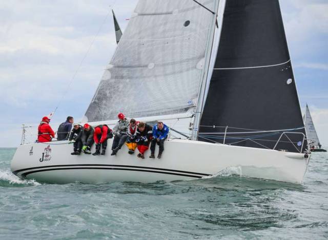 The nine-man Joker II crew on their way to a fourth consecutive ICRA Class One victory on Dublin Bay
