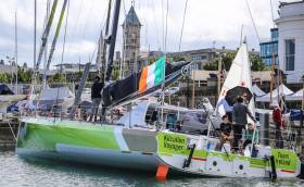 Enda O&#039;Coineen&#039;s Team Ireland IMOCA 60 yacht alongside at the Royal Irish Yacht Club
