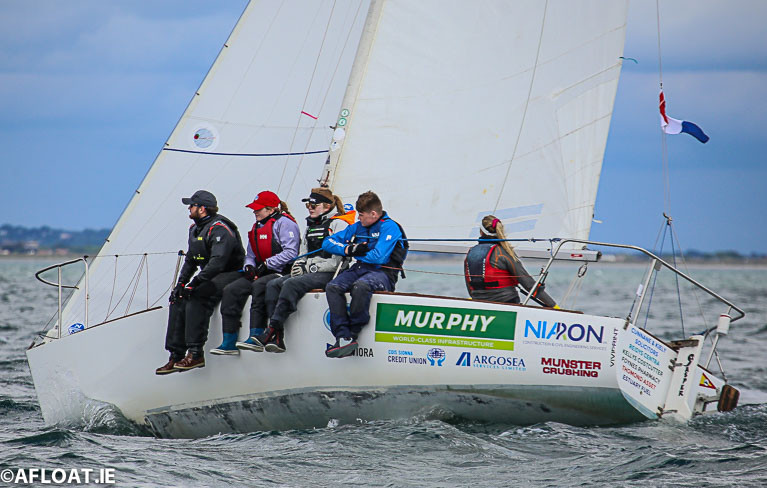 A J24 crew racing on Dublin Bay