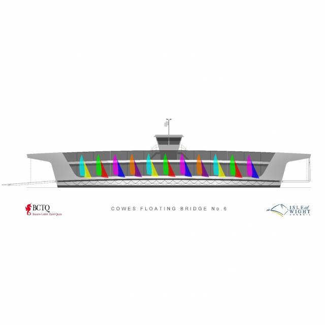 Design of the new 37m 'Floating Bridge No. 6' chain-ferry to be introduced in 2017 on the Cowes-East Cowes service on the busy River Medina 