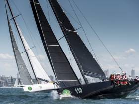 Triton and Chinese Whisper (with Shane Diviney of Howth onboard) making good progress shortly after the 2016 Rolex Sydney Hobart race start