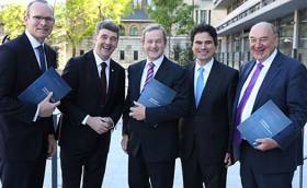 At the 2014 Ocean Wealth conference were (from left) Simon Coveney, TD then Minister for Agriculture Food and the Marine with Dr Peter Heffernan, CEO, Marine Institute, An Taoiseach, Enda Kenny, TD, Miguel Margues of sponsor PricewaterhouseCooper and John Killeen, Chairman, Marine Institute