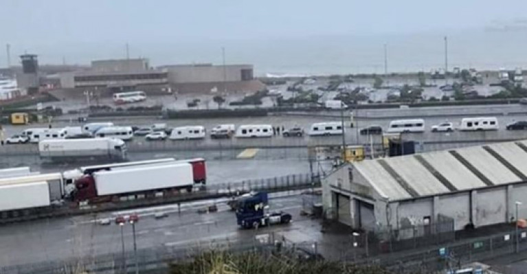 A convoy of caravans lined up to board a ferry at Rosslare Europort recently
