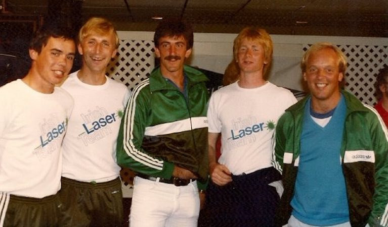 The Irish Laser team at the 1983 World Championships from left: Mark Lyttle, Con Murphy, John Simms, Frank Glynn and Bill O&#039;Hara