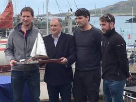 N18 winners in Howth: Charles Dwyer, Nicholas O&#039;Leary and Richie Harrington of Royal Cork Yacht Club with HYC Commodore Joe McPeake second from left