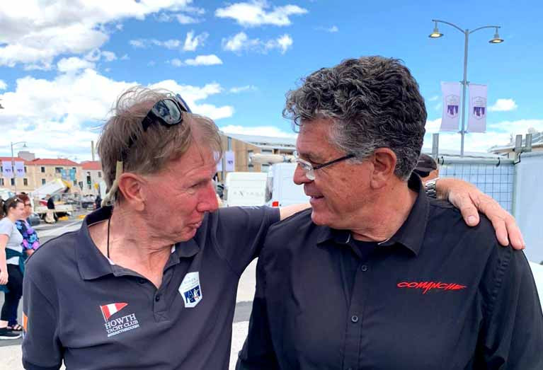 The Irish Club in Hobart – Kieran Jameson of HYC Breakthrough gets together with Jim Cooney of Comanche, Sydney-Hobart course record holder from 2017, and line honours winner again in 2019.