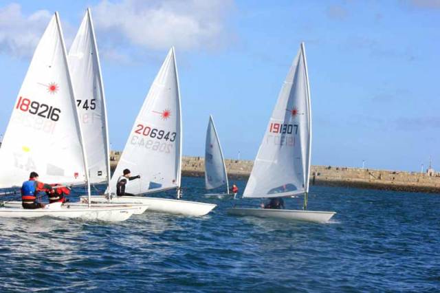 Lasers reach a weather mark in yesterday's in-harbour DMYC Frostbites at Dun Laoghaire