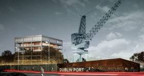 An image of how the proposed relocated crane would look alongside Dublin Port headquarters.  