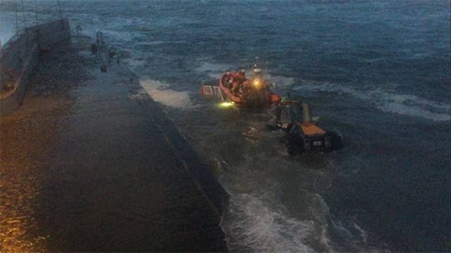 The lifeboat being recovered at Bundoran pier just before 9pm last night