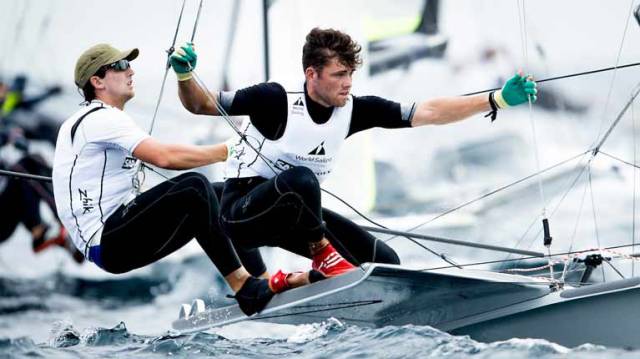 49er pair Ryan Seaton and Seafra Guilfoyle competing in Enoshima, Japan