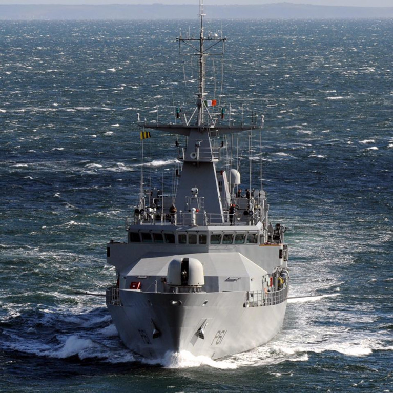 The leadship of the Offshore Patrol Vessel (OPV90) P60 class LÉ Samuel Beckett at sea 