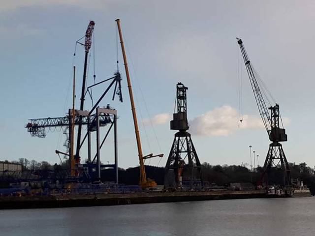 A Liebherr crane in Cork dockyard