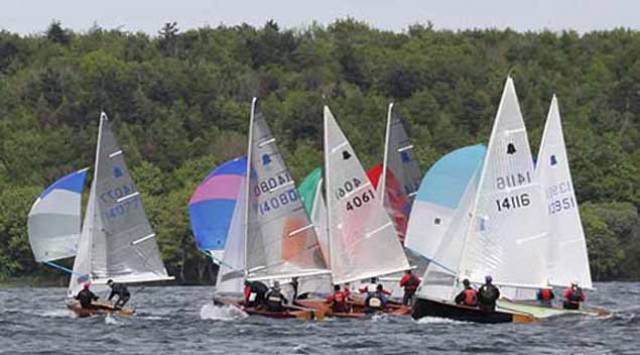 Close-fought GP 14 action on Lough Owel at Mullingar. The class starts its national programme at this central location on April 27th-28th