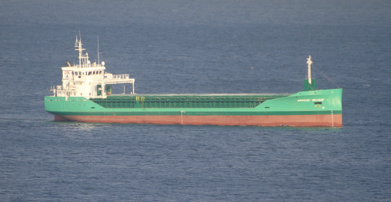 Matters of Draught: At the High Court, Arklow Shipping claims it cannot operate in any port without reliable information about depth, readings of which it says should be taken on a daily basis. Above: Arklow Valour in the company colours of a green hull of the single-hold cargoship.
