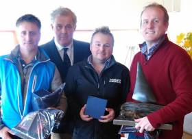 SB20 Midlands winners (from left)  Owen Laverty, LDYC Commodore David Meredith, Davy Taylor and Michael O&#039;Connor