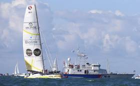 Enda O&#039;Coineen and Kilcullen Voyager before today&#039;s start off Les Sables d&#039;Olonne, France in the Vendee Globe race