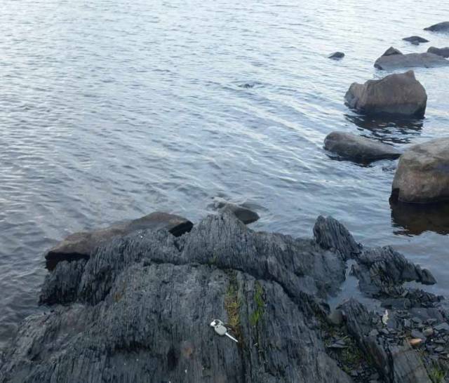 The previously unseen rocks on the shore of Lickeen Lake in North Clare that indicate that the lake may have been formed along a zone of folded and faulted rock that resulted from continental collision almost 300 million years ago