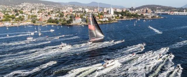 Wild Oats XI approaching the finish to take line honours in the 2018 Rolex Sydney Hobart Race Yacht Race