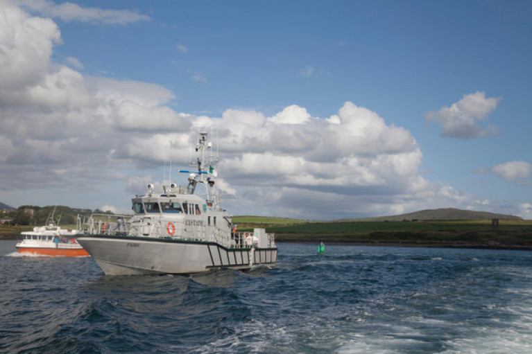 New patrol boats (cutters) for the Revenue Commissioners &#039;maritime&#039; unit. Above an existing patrol cutter, RCC Faire in Dingle Harbour, Co. Kerry