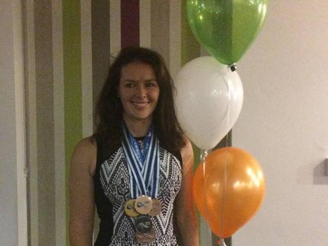 Jenny Egan with her five international medals from 2017