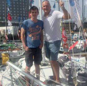 Mark Mansfield (right) onboard Ireland&#039;s Mini–Transat entry with solo skipper Tom Dolan in Las Palmas