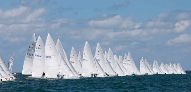 Start of race two – Peter and Robert O'Leary, (IRL 8527) have maintained their top ten overall at the Bacardi Cup in Miami yesterday