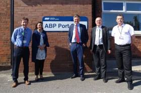 At the Port of Barrow, Associated British Ports (ABP) Divisional Port Manager – North West, Carl Bevan (far left) and his team with the UK Shipping Minister Nusrat Ghani MP (second from the left) and John Woodcock MP (centre)