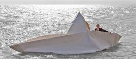 Frank Bôlter is pictured in his giant paper boat that he has made with members of the Kinvara Sailing Club, which he’ll be sailing into SeaFest on Saturday 2 July.  The quirky craft will be launched at Kinvara Pier at 12noon and will sail proudly into Galway Harbour alongside a flotilla of Galway Hookers.
