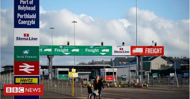 Plans for a Brexit lorry park on Anglesey have been rejected by the local council. Above Afloat adds are freight booths of rivals Irish Ferries and Stena Line at the terminal for the Port of Holyhead in north Wales
