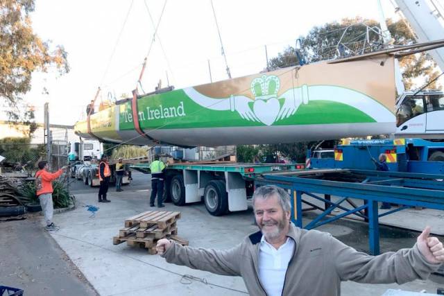 Enda O’Coineen pictured last November with his new boat, the former Vendée dropout Souffe eu Nord