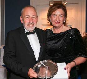 Darryl Hughes of Maybird with Anne-Marie Ryan, wife of the ISORA Chairman Peter Ryan, at the presentation of the historic Penmaen Plate in the National YC