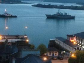 Farewell Aisling: The former Naval Service OPV passes off Cobh, Cork Harbour for the final time last night, Sunday under tow to the Netherlands. 