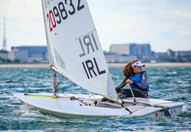 Ireland will be represented by 3 boats & 4 sailors at the Youth Worlds in China: Sally Bell in Laser Radial Girls (above), Conor Quinn in Laser Radial Boys, & Geoff Power and James McCann in 420s.