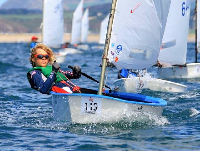 Rocco Wright of Howth and the National YC has become the new Irish Under 12 Optimist National Champion, racing at Kinsale. He is seen here on his way to victory in the British Open Under 12 title, which he achieved with seven clear wins