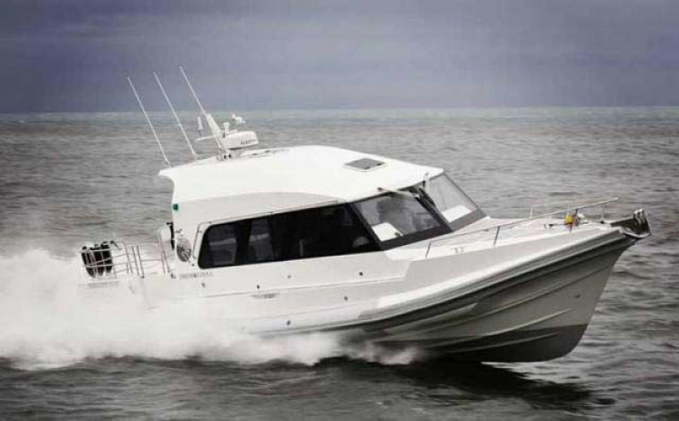 The all–white Red Bay RIB has a 400–mile range