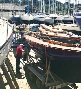 Now you see them, now you don’t – spot the newly-arrived Howth 17s at the boatyard in Vannes at lunchtime today