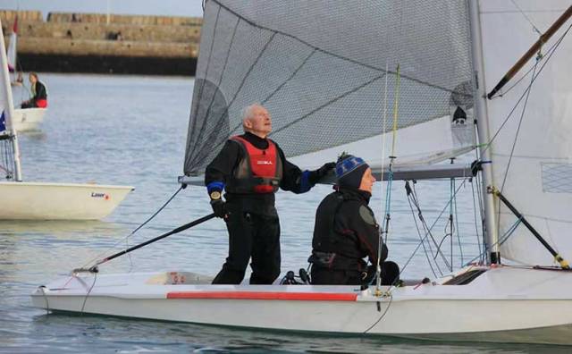 Louis Smyth at the helm of his Fireball dinghy during Sunday's DMYC Frostbites which saw two excellent races