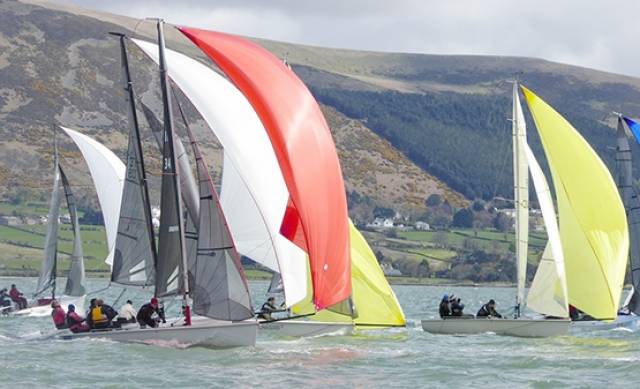 Tight racing for the SB20 fleet at their first spreader mark in race 6 on Carlingford Lough in County Louth