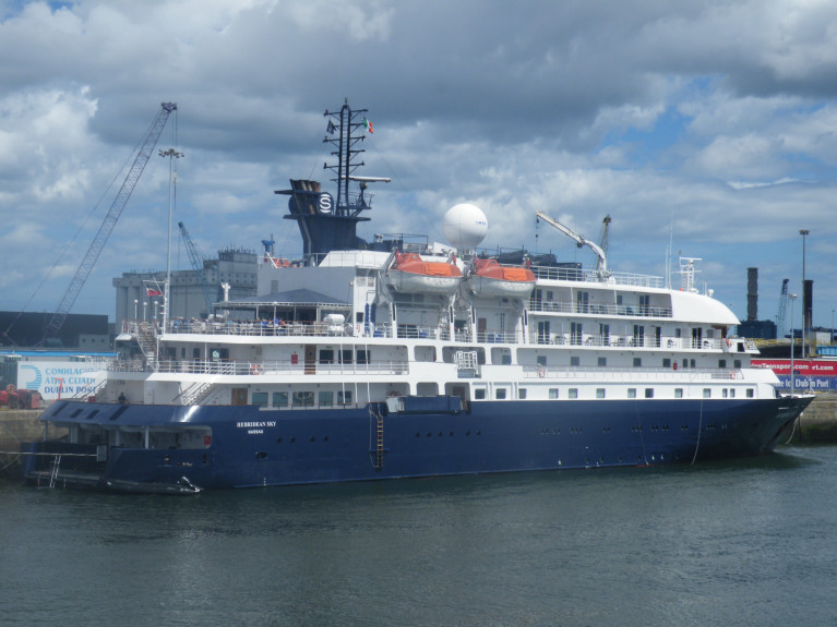 Afloat's photo of the diminutive Hebridean Sky berthed at Dublin Port's North Quay Wall Extension where the port has decided to abandon plans for cruise-berth expansion to enable considerably larger such ships to enter the capital port