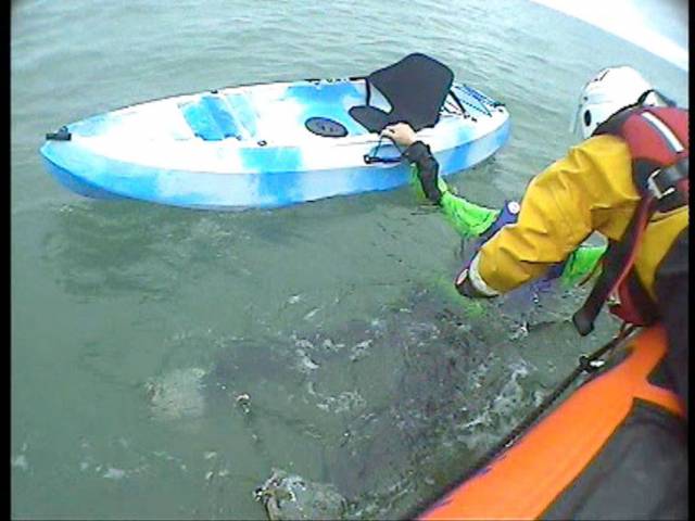 Youghal RNLI recovers the kayaker from the sea a mile off Redbarn beach in East Cork