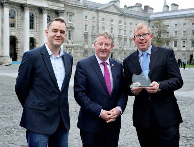 Prof Andrew Bowie, TCD with Minister of State Sean Canney and Dr Ciaran Byrne, CEO of Inland Fisheries Ireland