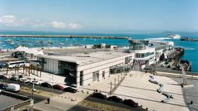 File photo of the the ferry terminal in Dun Laoghaire Harbour when in use by Stena Line on their service to Holyhead, Wales which closed in September 2014. In the background the fastcraft HSS Stena Explorer is departing the harbour when bound for the UK port.