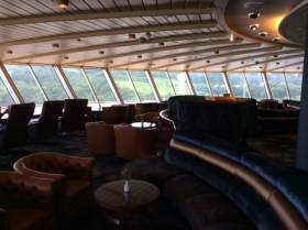 The forward observation lounge above the bridge of HAL&#039;s cruiseship, Prinsendam berthed yesterday at Killybegs with the lush green hills surrounding the port. Today the 700 plus passenger cruiseship is at anchorage in Galway Bay 
